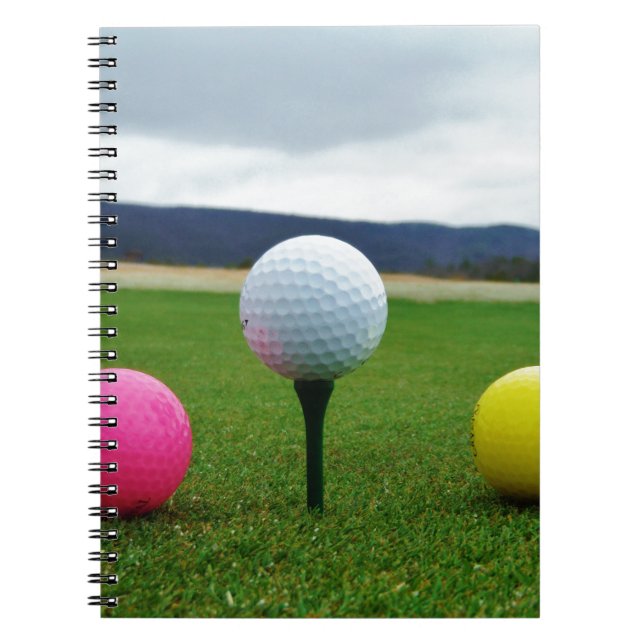 Coloured Golf Balls, mountain tee Spiral Notebook (Front)