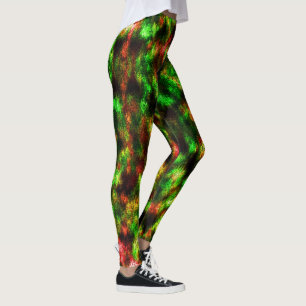 Coloured green, yellow to red with feathers effect leggings