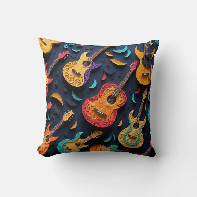 Coloured Guitar Pattern Cushion (Front)