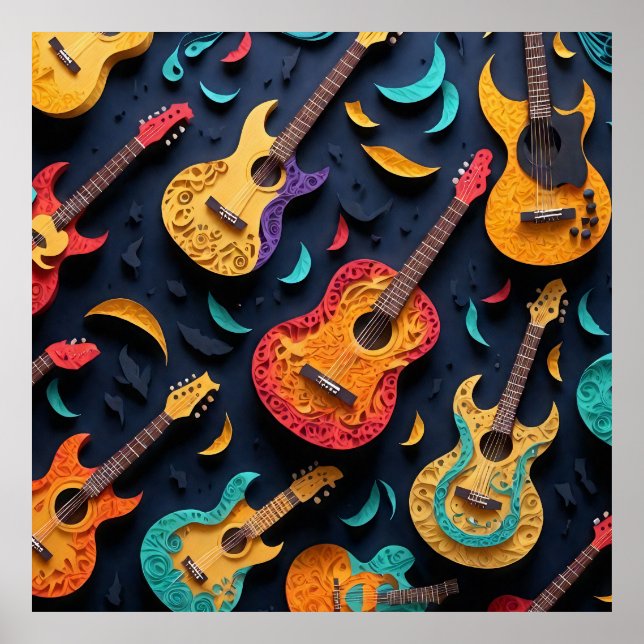 Coloured Guitar Pattern Poster (Front)