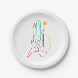 Coloured Guitars Electric Acoustic Classical Gift  Paper Plate