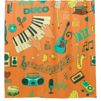 Coloured hand draw music pattern shower curtain