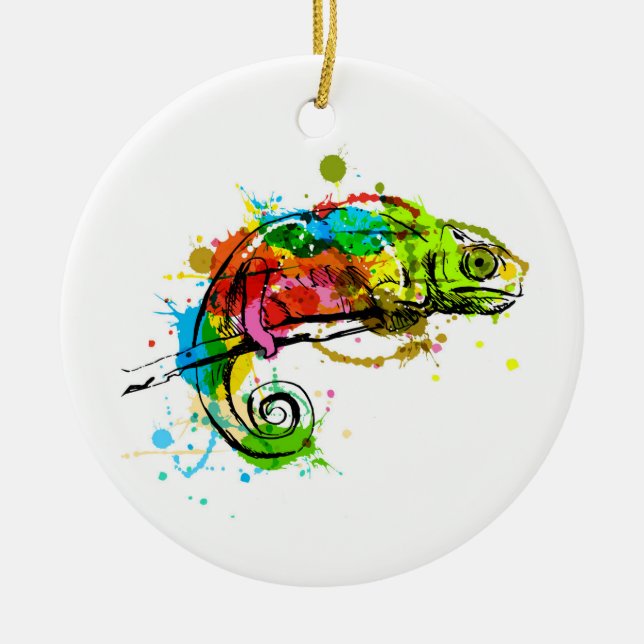Coloured hand sketch chameleon ceramic tree decoration (Front)