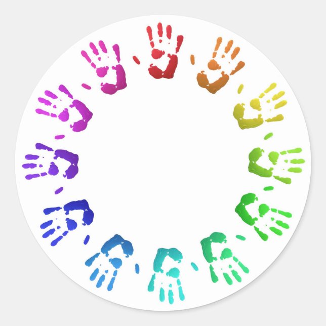 Coloured handprints classic round sticker (Front)
