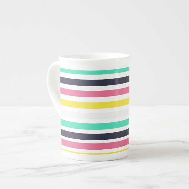 Coloured Horizontal Stripes  Bone China Mug (Front Left)