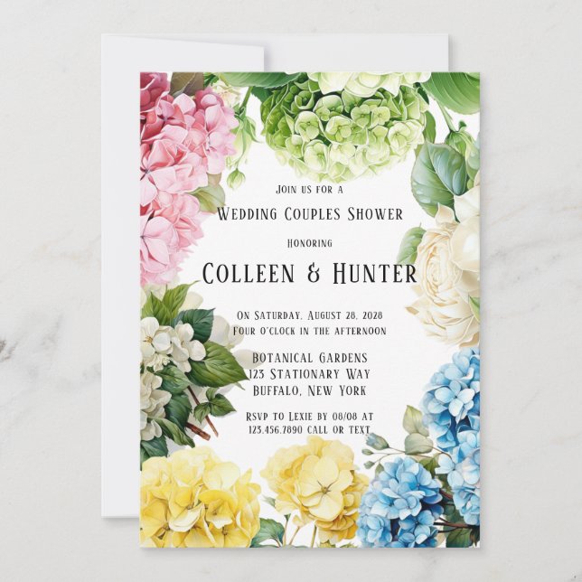Coloured Hydrangea Butterfly Wedding Couples Showe Invitation (Front)