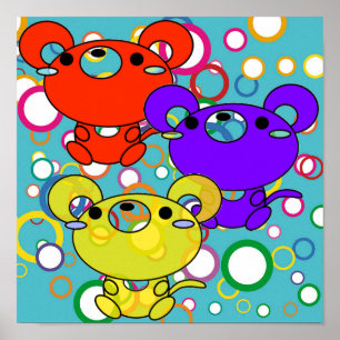 Coloured Kittys on Circles Canvas Print