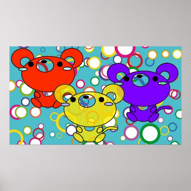 Coloured Kittys on Circles Poster (Front)