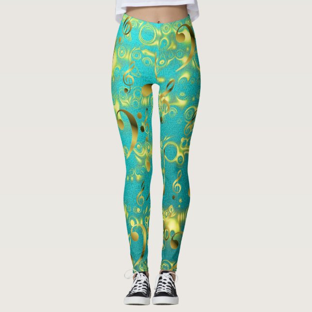 coloured leggings elegant notes pattern shiny (Front)