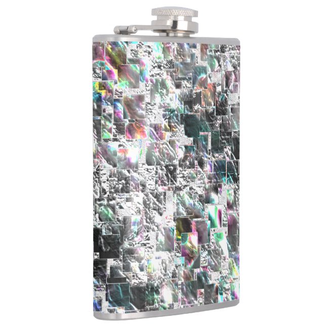 Coloured look like square dvd cutouts, rough mosai hip flask (Right)
