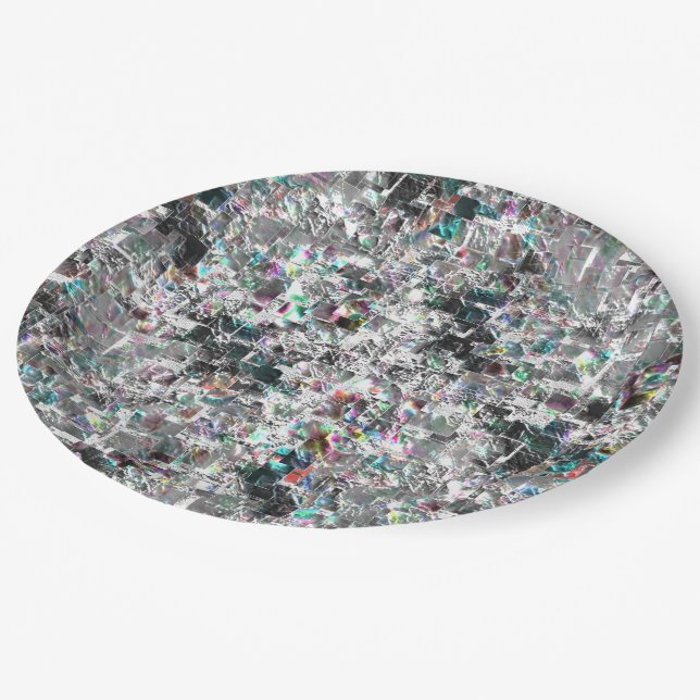 Coloured look like square dvd cutouts, rough mosai paper plate (Angled)