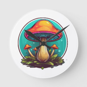 Coloured Magic Mushrooms Round Clock
