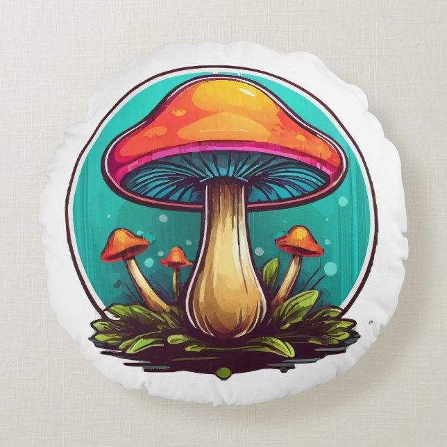 Coloured Magic Mushrooms Round Cushion (Front)