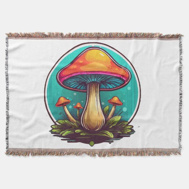 Coloured Magic Mushrooms Throw Blanket (Front)