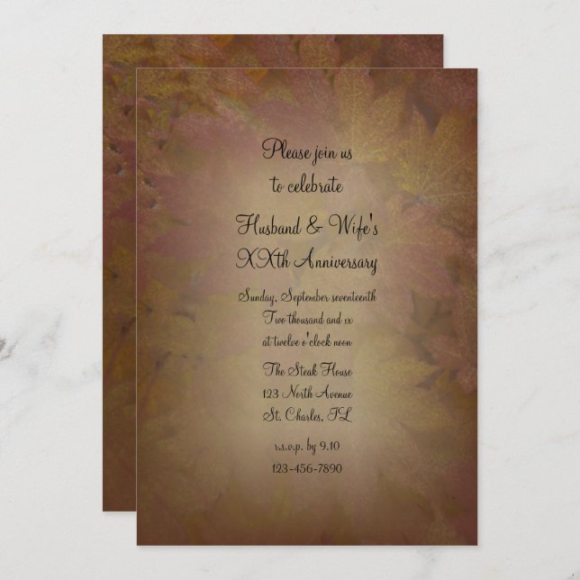 Coloured Maple Leaves Wedding Anniversary Invitation (Front/Back)