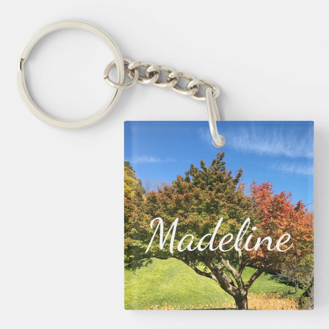 Coloured Maple Tree in Autumn Key Ring (Front)