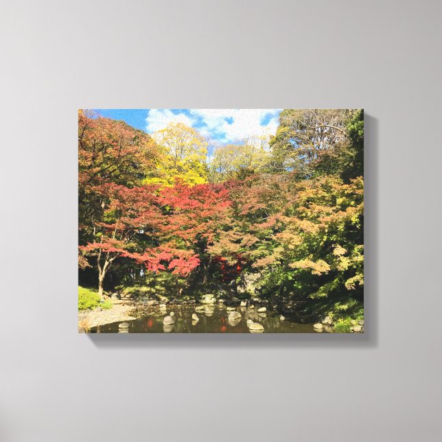 Coloured Maple Trees by Pond Canvas Print (Front)