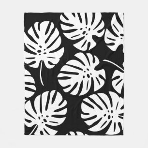 Coloured Monstera Leaves Floral Abstract Fleece Blanket