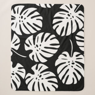 Coloured Monstera Leaves Floral Abstract Sherpa Blanket