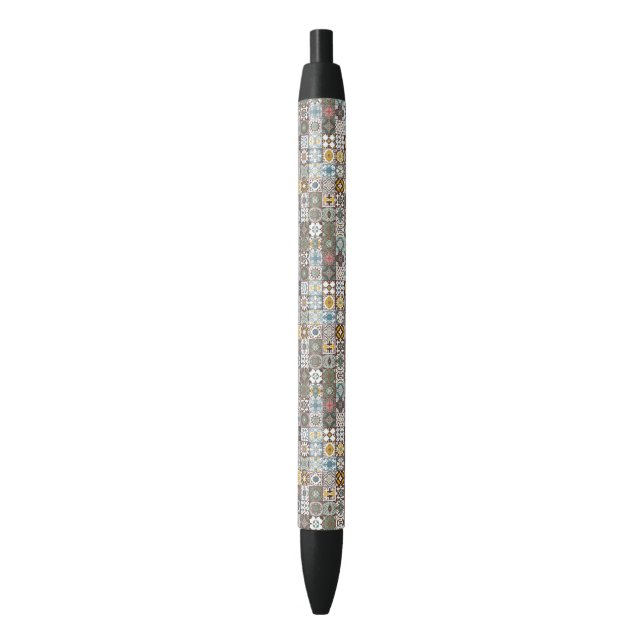 Coloured Moroccan tile Black Ink Pen (Front Vertical)