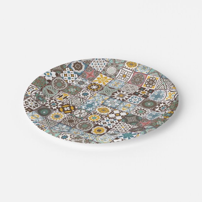 Coloured Moroccan tile Paper Plate (Angled)