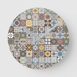 Coloured Moroccan tile Round Clock