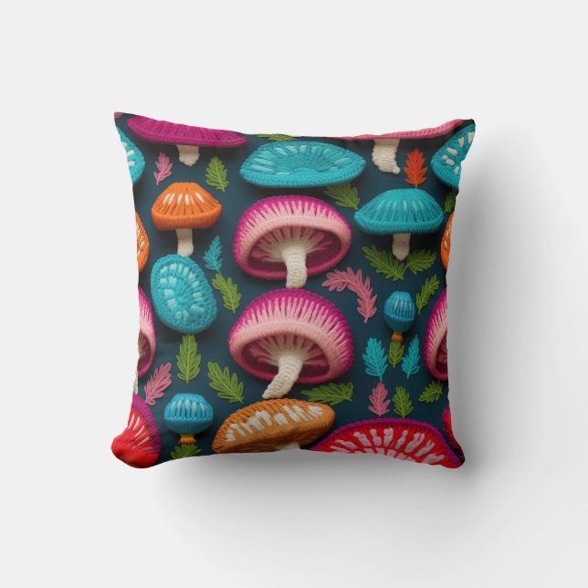 Coloured Mushroom Embroidery Background Cushion (Front)
