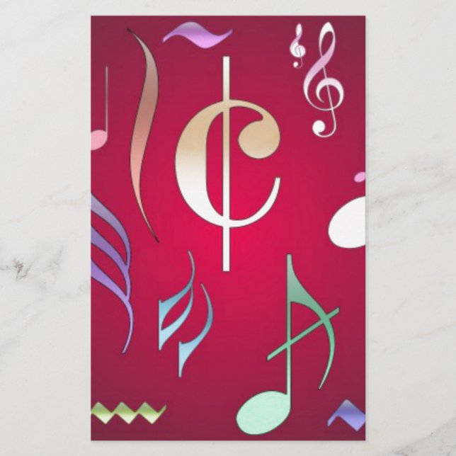 Coloured Musical Notes Stationery (Front)