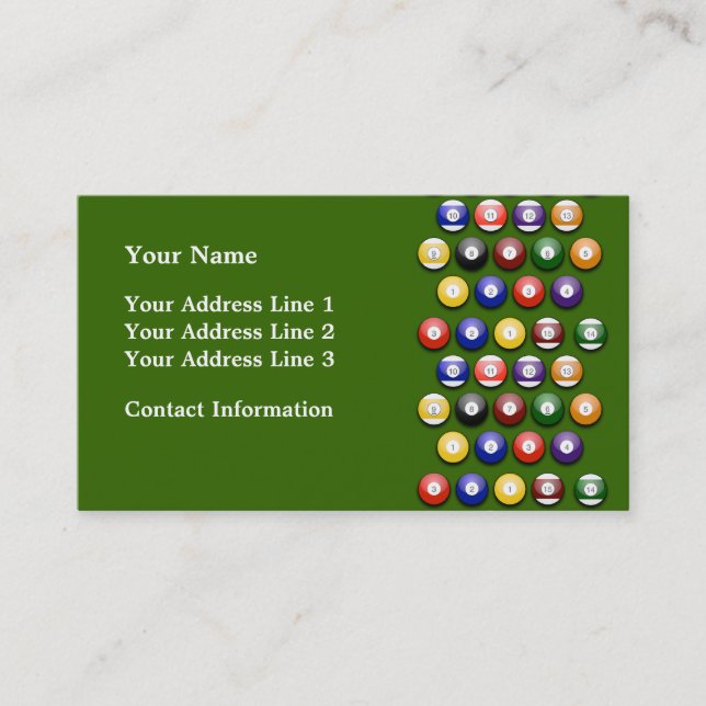 Coloured Numbered Pool Balls on Business Card (Front)