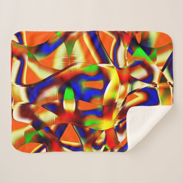 Coloured of majestic colours, blue and orange foug sherpa blanket (Front (Horizontal))