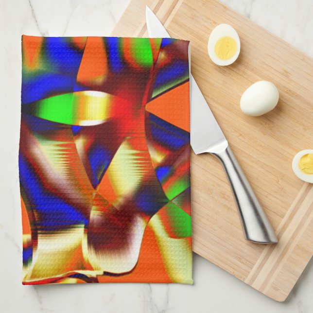 Coloured of majestic colours, blue and orange foug tea towel (Quarter Fold)