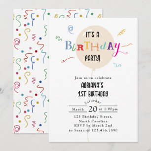 Coloured Party Confetti Birthday Party Time Invitation