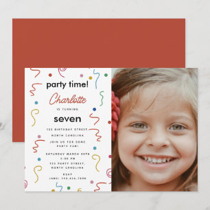 Coloured Party Confetti Birthday Party Time Photo Invitation