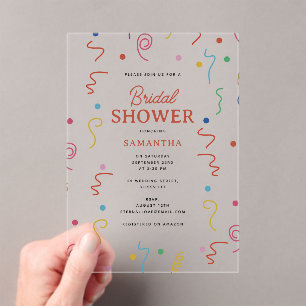 Coloured Party Confetti Bridal Shower Acrylic Invitations