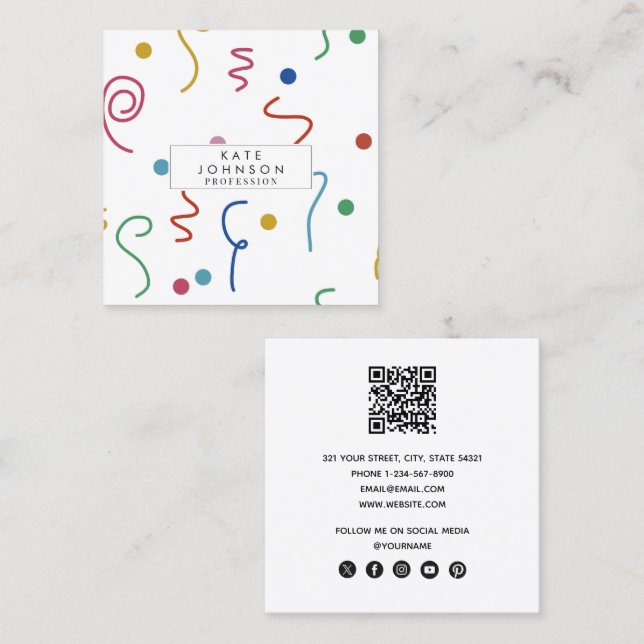 Coloured Party Confetti Party Event Planner Square Business Card (Front/Back)
