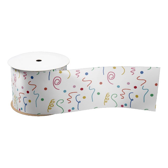 Coloured Party Confetti Pattern Satin Ribbon (Spool)