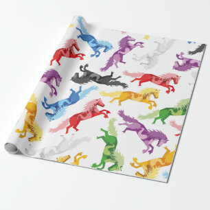 Coloured Pattern jumping Horses Wrapping Paper