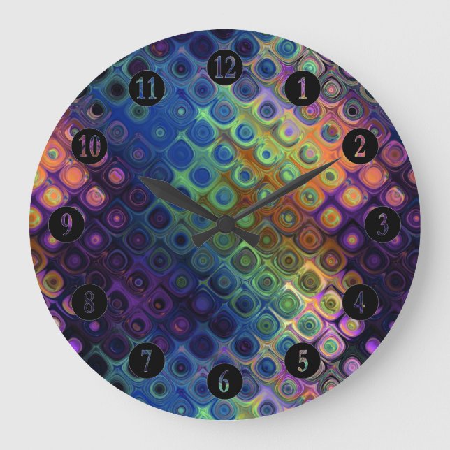Coloured Peacock Art Large Clock (Front)