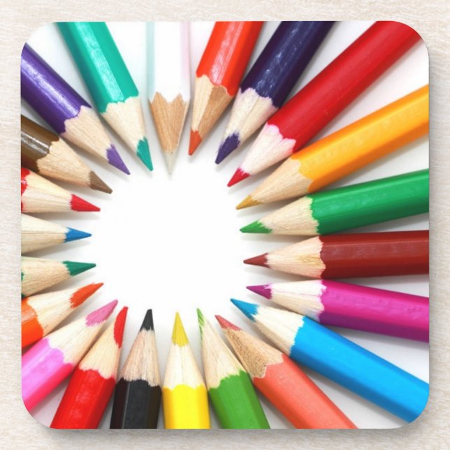 Coloured Pencil Circle Cork Coaster (Front)