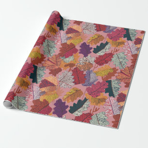 Coloured Pencil Fall Leaves Wrapping Paper