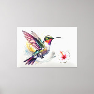 Coloured Pencil Hummingbird With Flower Canvas Print