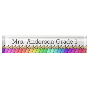 Coloured Pencil Rainbow Personalise Desk Name Plat Nameplate