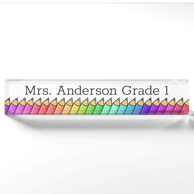 Coloured Pencil Rainbow Personalise Desk Name Plat Nameplate (Front)