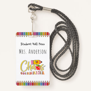 Coloured Pencil Teacher Hall Pass for Classroom ID Badge