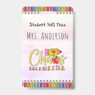 Coloured Pencil Teacher Hall Pass for Classroom ID Badge