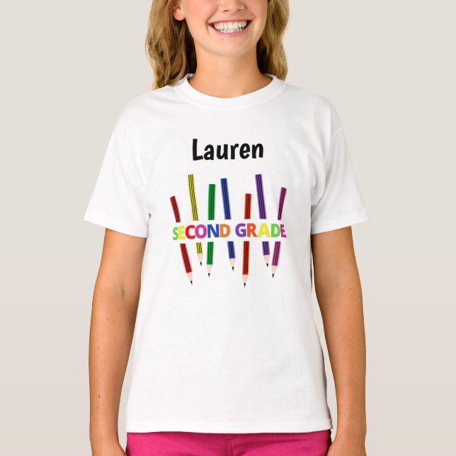 Coloured Pencils 2nd Grade Girl's T-Shirt (Front)