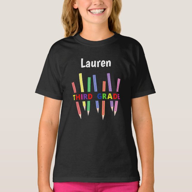Coloured Pencils 3rd Grade Girl's T-Shirt 2 (Front)