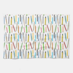 Coloured Pencils Artist Brushes Markers Art Lovers Tea Towel