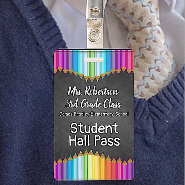 Coloured Pencils Bathroom / Hall Pass Badge ID Badge (Creator Uploaded)