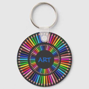 Coloured Pencils Circle, Art Teacher, Artist Key Ring